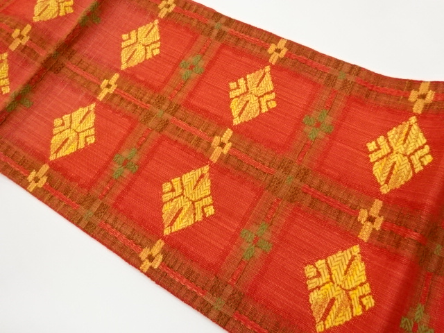 JAPANESE NAGOYA OBI / WOVEN GRID & RHOMBUS